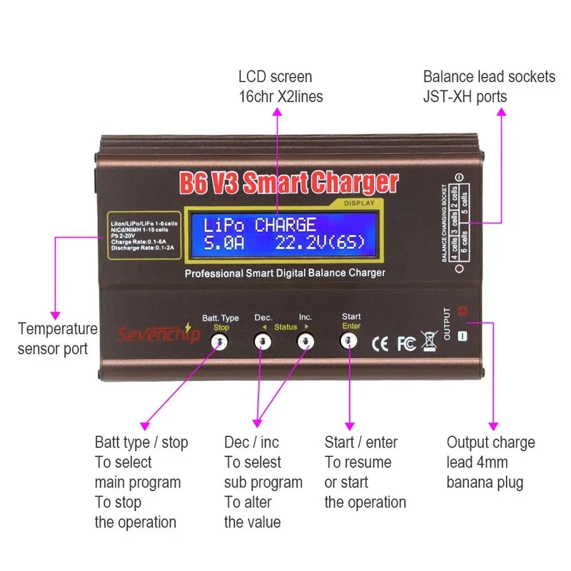 IMAX B6 V3 80W 6A battery charger for LiHv/lithium polymer/nickel hydrogen/lithium-ion/nickel cadmium digital remote control cha