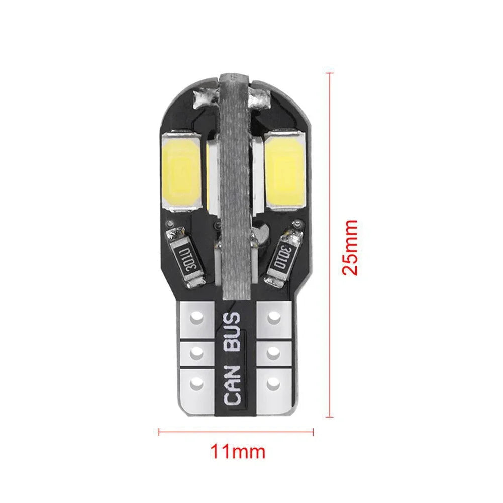 10PCS W5W T10 LED Bulbs Canbus 5730 8SMD 12V 6000K for Car Turn Signal Reading Brake Trunk Hood Width Clearance Lights