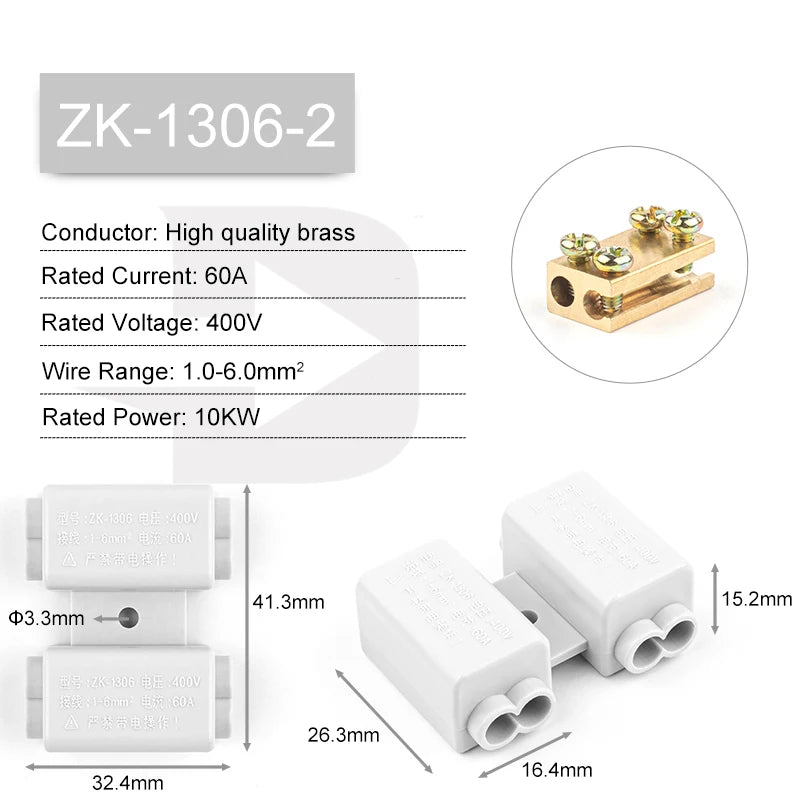 High Power 60A/80A/100A 400V/1000V 1.0-16mm2 No disconnection Wire Connector Cable Splicing Wiring Terminal Block Junction Box