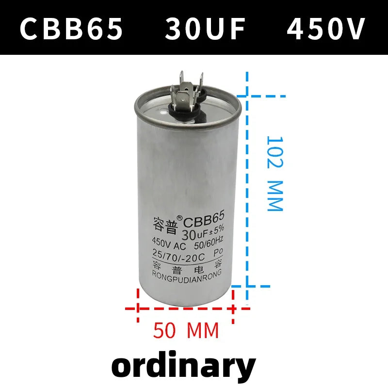 CBB65 450V Motor Capacitor Air Conditioner Compressor Start Capacitor 5uF 6uF 20uF 25uF 30uF 35uF 40uF 45uF 50uF 60uF 70uF