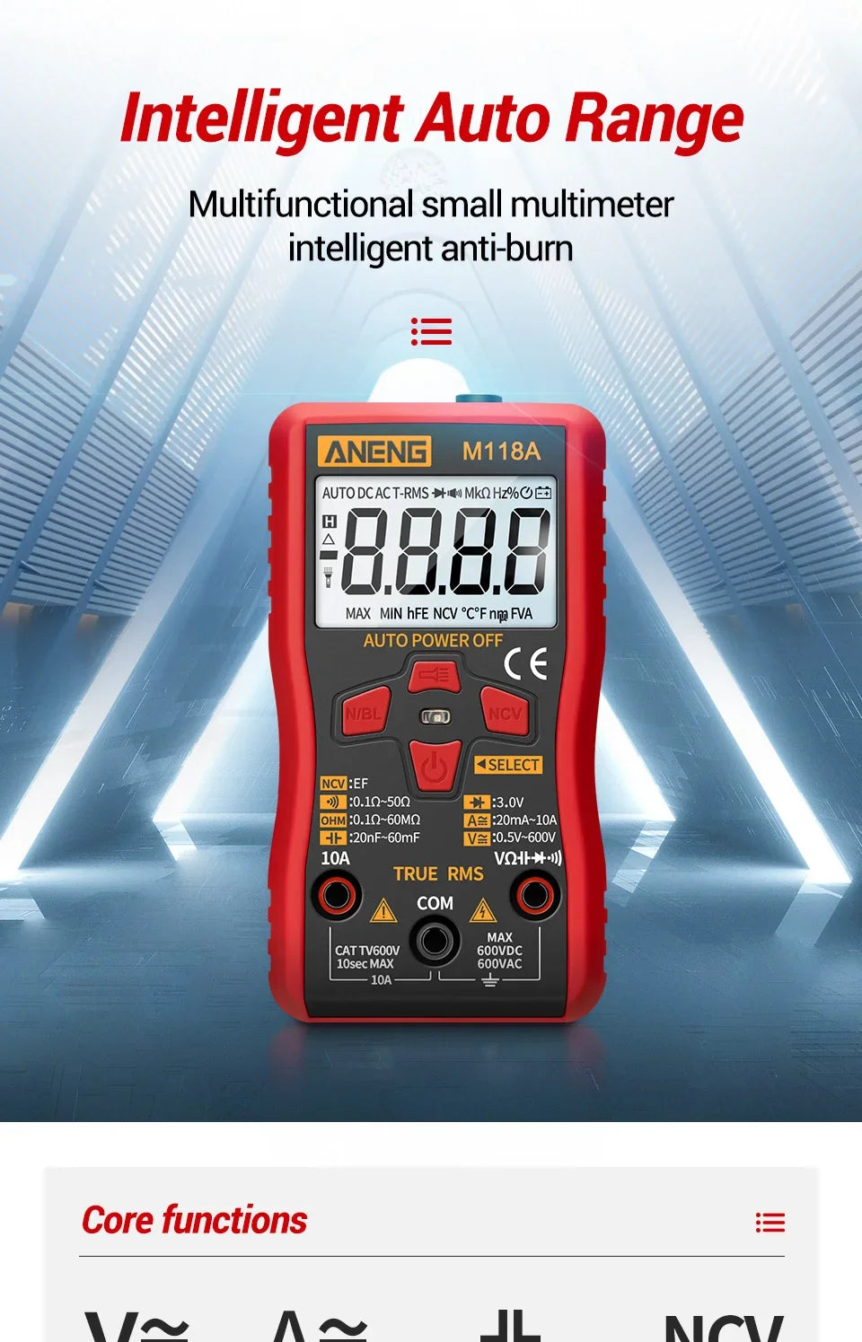 Digital Multimeter Voltage Tester Voltmeter SZ06 SZ308 TRMS 2000 Counts Auto-Ranging Ohm Volt Amp Meter Measuring AC/DC Voltage