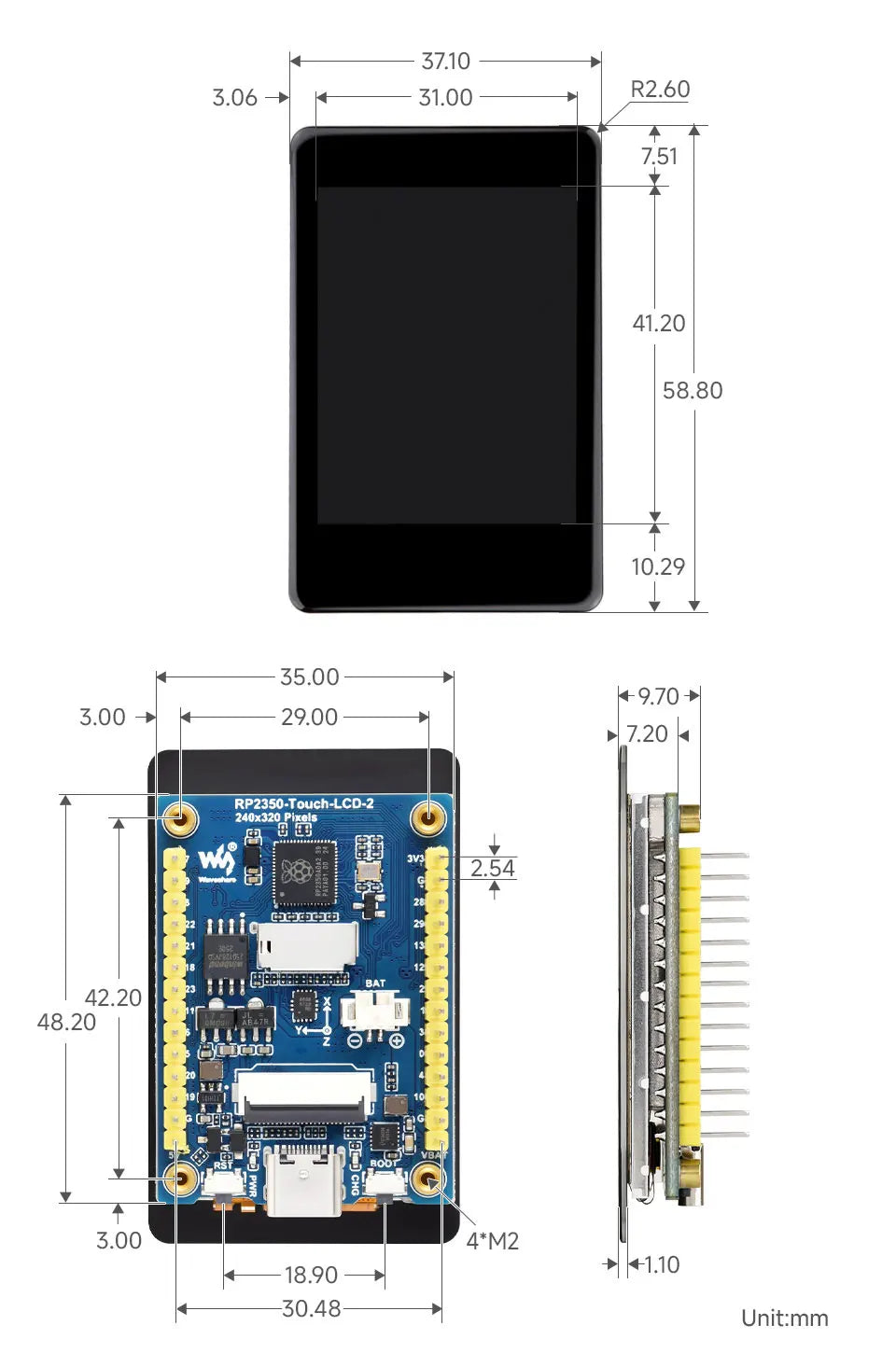 Raspberry Pi Pico 2 RP2350 2 inch LCD Capacitive TouchScreen Development Board 240x320 Display QMI8658 6-Axis /OV5640 Camera /SD