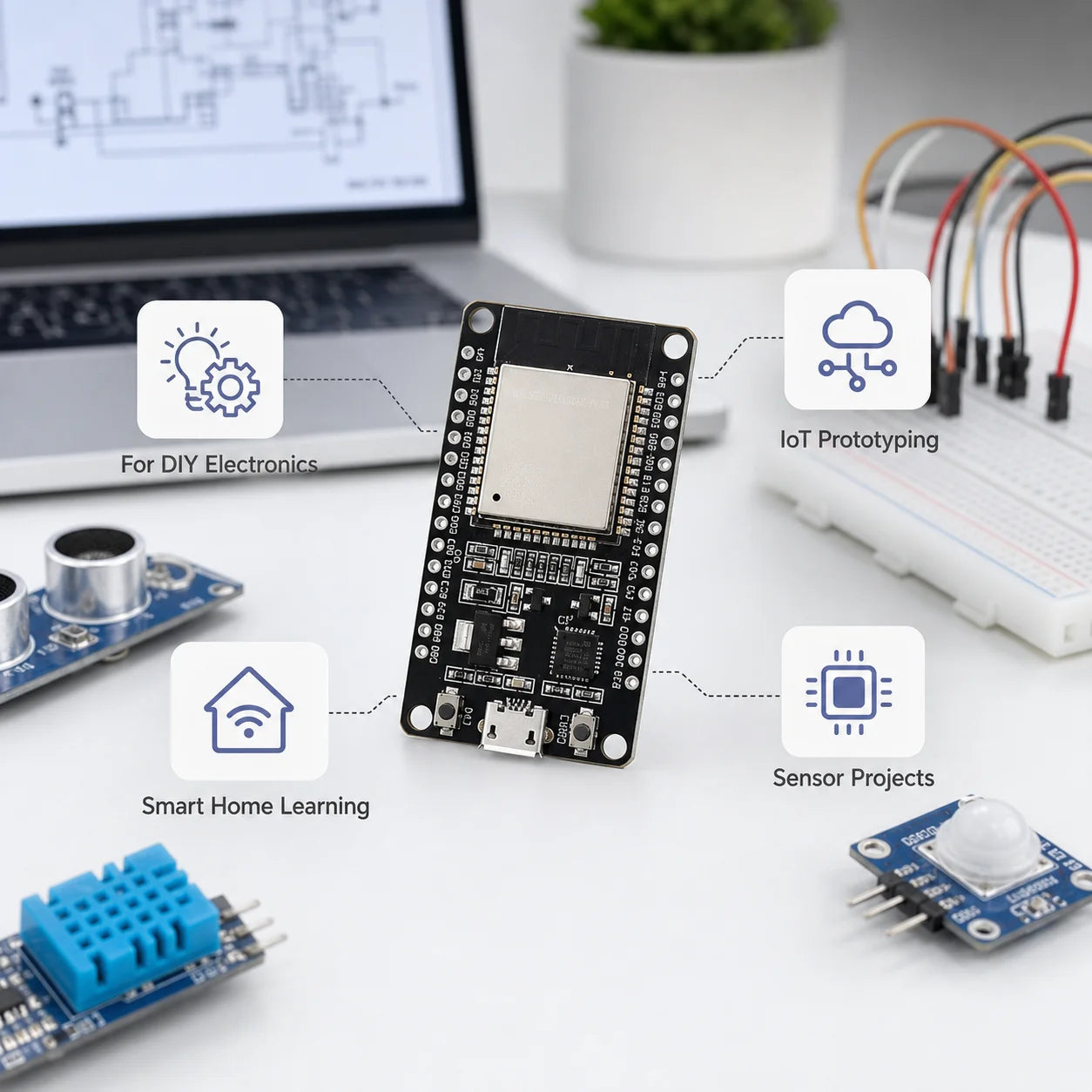 10PCS ESP32 Dev Boards ESP-WROOM-32 WiFi Bluetooth Dual-Core Microcontroller Modules Micro USB Compatible with Arduino IDE