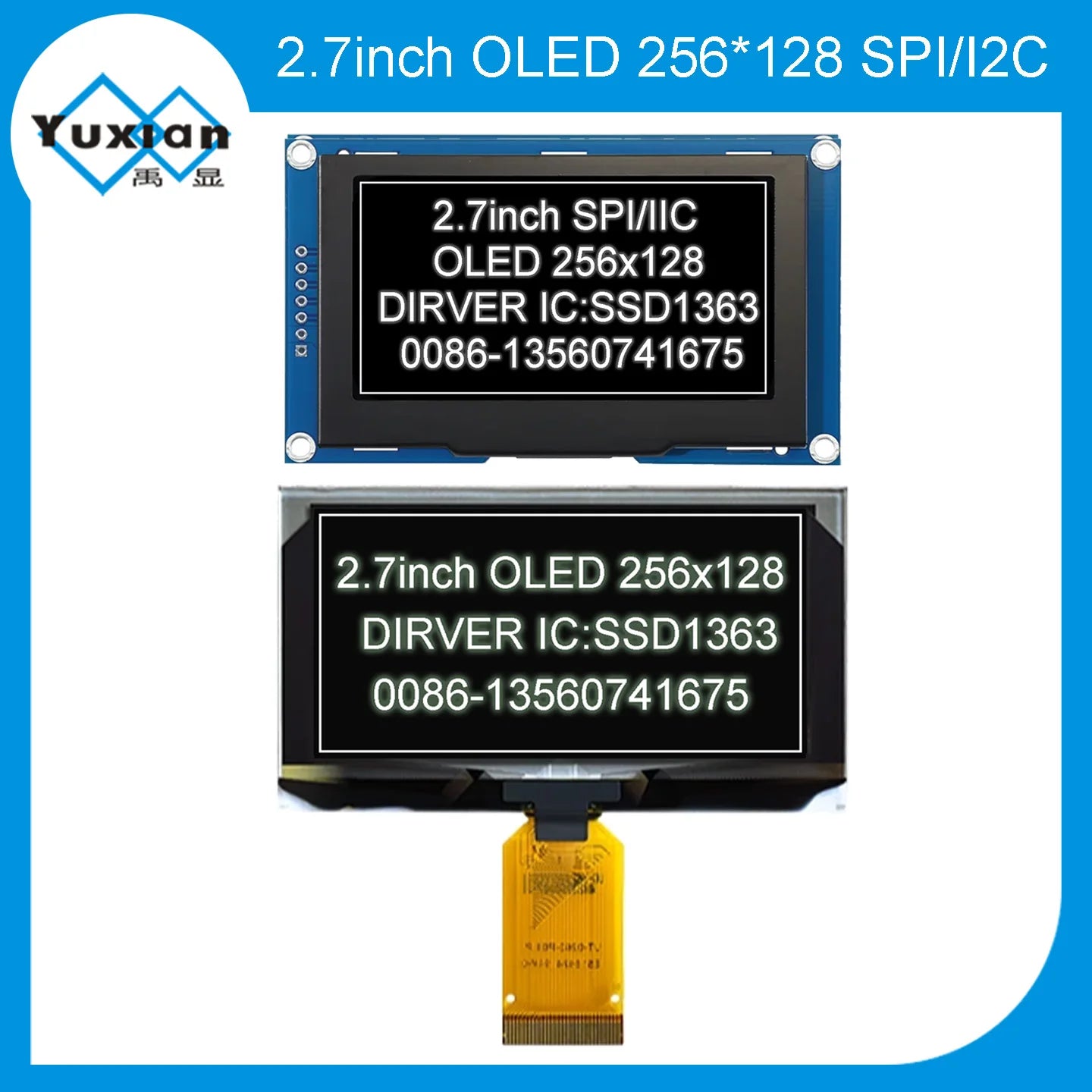 2.7 Inch 256*128 OLED Display Screen COG SPI IIC I2C interface 4PIN 7PIN 30PIN LCD Panel 256x128
