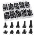 100Pcs 6x6mm Tactile Push Button Switch Assortment Kit, 9 Stem Heights 4Pin Vertical Momentary Micro Switches for Circuit Repair
