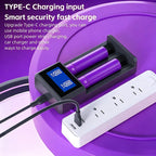 KOSHARE A402 2 Slots LCD Smart Battery Charger For 3.7V 18650 Lithium Rechargeable Batteries Universal With Type-C Port Input