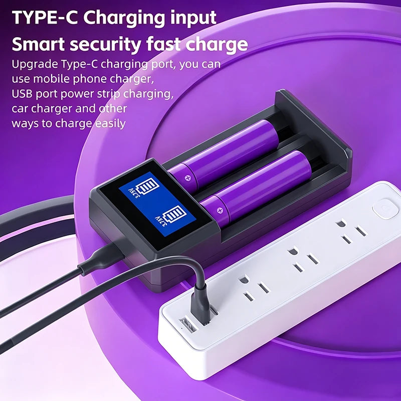 KOSHARE A402 2 Slots LCD Smart Battery Charger For 3.7V 18650 Lithium Rechargeable Batteries Universal With Type-C Port Input