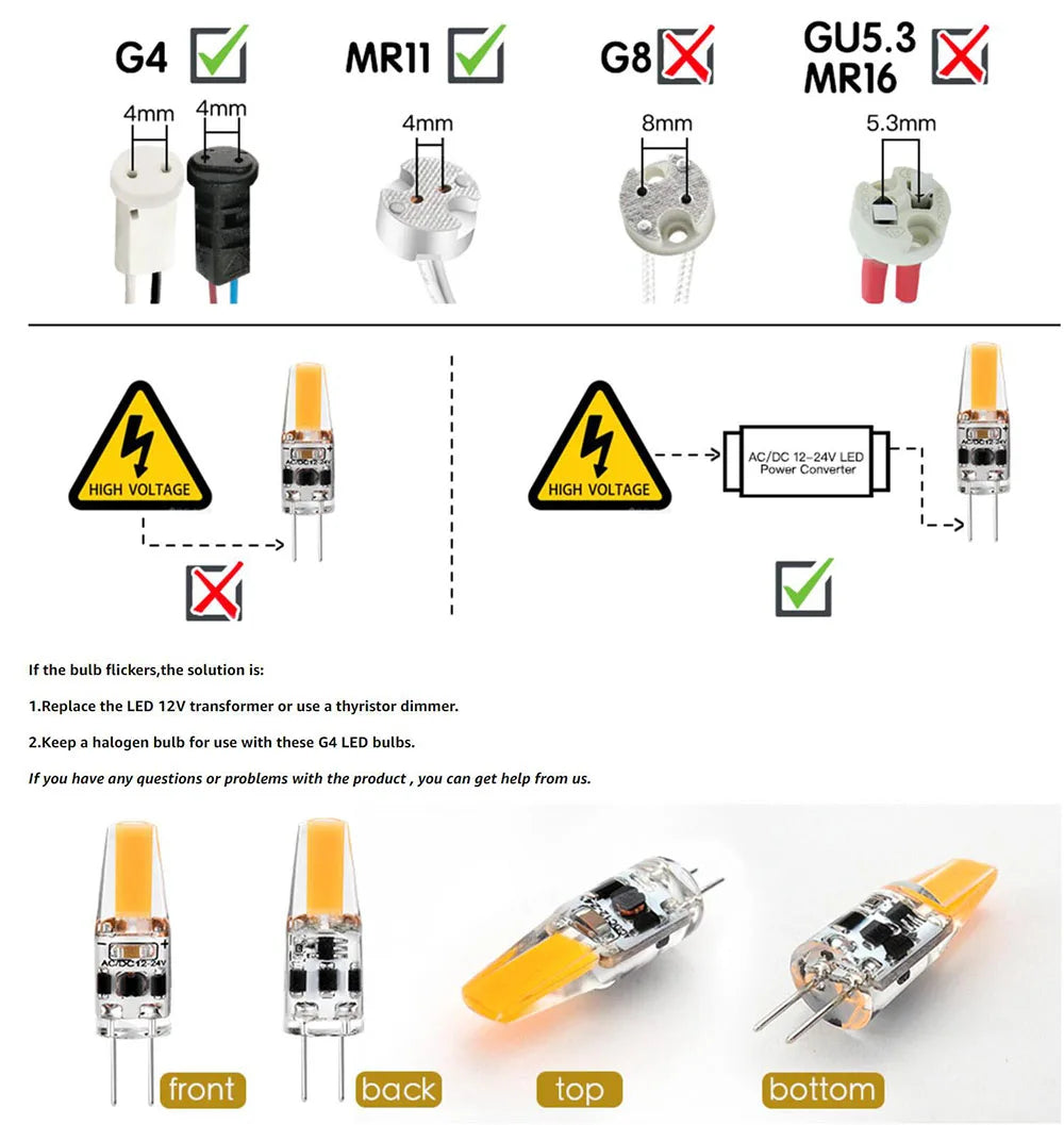 10PCS Dimmable Mini G4 LED COB Lamp 6W Bulb AC DC 12V 220V Candle Lights Replace 30W 40W Halogen For Chandelier Spotlight