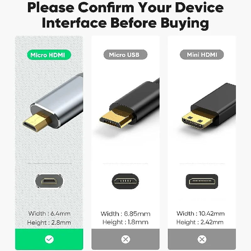 Micro HDMI to HDMI Cable 4K@60Hz V2.0 HDMI to Micro HDMI Cable Compatible with GoPro Raspberry Pi 4 Retroid Sony Camera Video