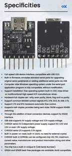 CH9102F CP2104 Downloader Module Chip Program Burning for ESP32 MINI 7Pin TYPE-C USB to UART RS232 RS485 Serial Port Download