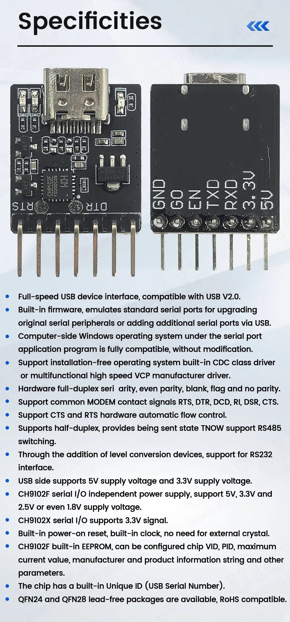 CH9102F CP2104 Downloader Module Chip Program Burning for ESP32 MINI 7Pin TYPE-C USB to UART RS232 RS485 Serial Port Download