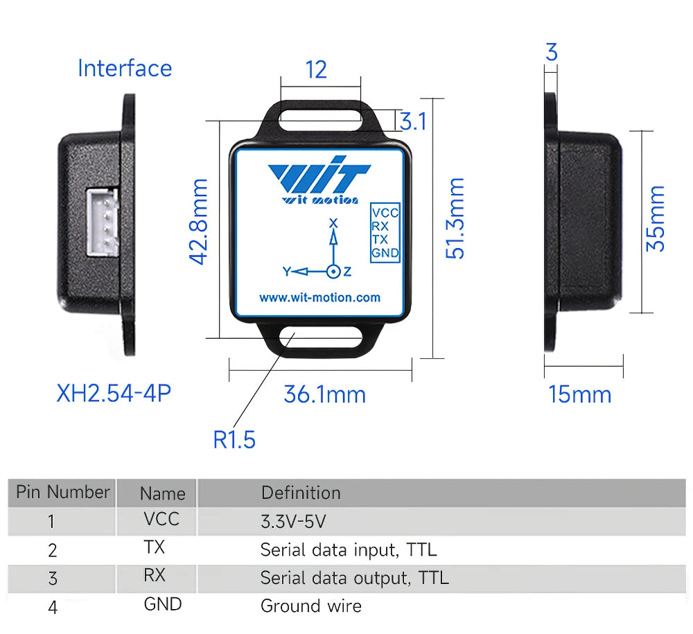 WT901C WT61PC WT61C to RS485/232/TTL 9/6 Axis IMU Sensor Tilt Angle Roll Pitch Yaw+Acceleration+Gyroscope+Magnetometer MPU9250