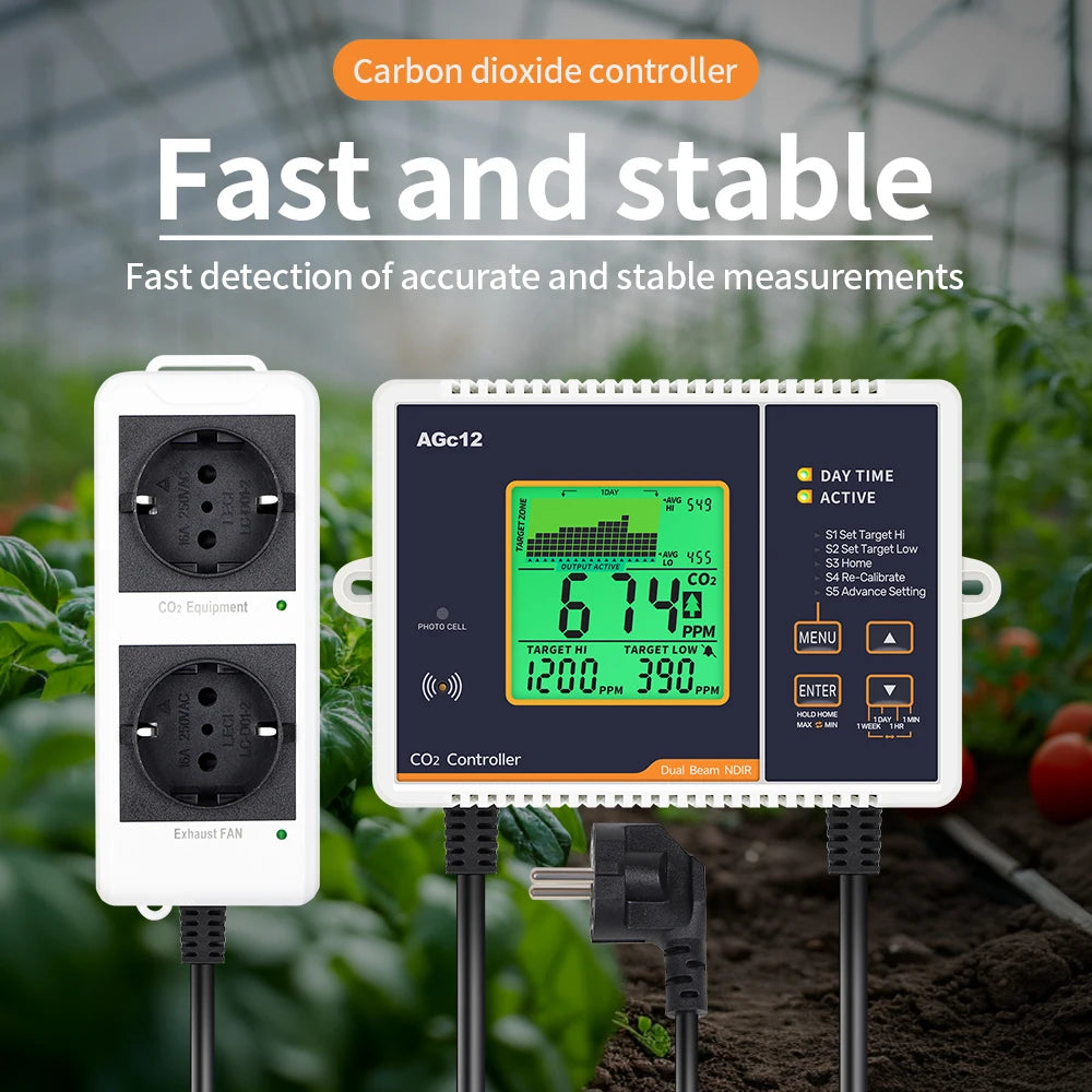 CO2 Monitor Controller LCD Digital Carbon Dioxide Controller CO2 Concentration Tester NDIR Sensor CO2 Detector for Greenhouse