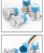 19MM LED Metal Button Switch Stainless Steel 1NO1NC Momentary Latching High Head Lamp Waterproof Button 12V 24V 220V