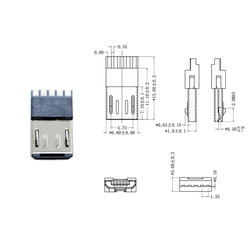 20pcs Micro USB 2.0 Male 2p/4p/5Pin USB Connectors USB Connector Port Jack Tail Sockect Plug Terminal