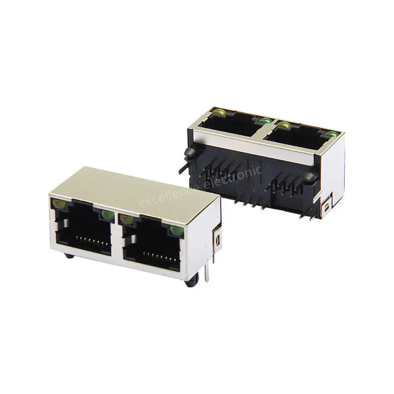 5/10PCS RJ45 8P8C Shielded Female Socket Connector with Yellow Green LED Light 8Pin Cable Interface RJ45 Single/dual Port Socket