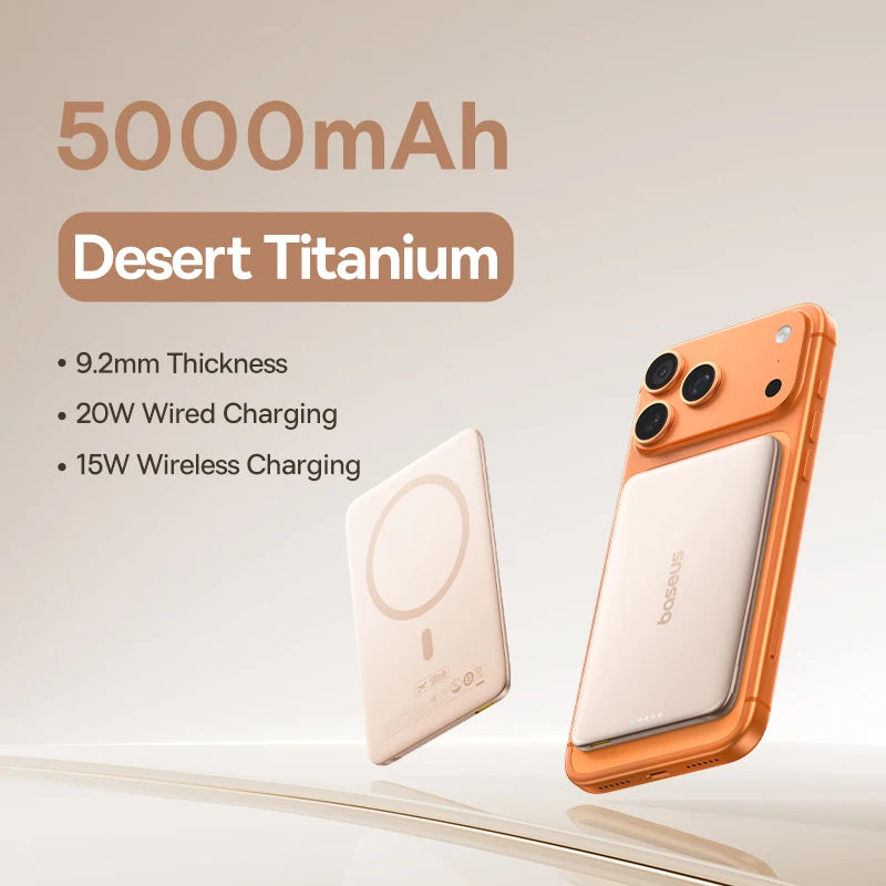 Baseus 5000mAh Magnetic Power Bank 15W Wireless 20W Wired Charging Thin Card-Sized Slim Portable Powerbank for iPhone 17 Samsung