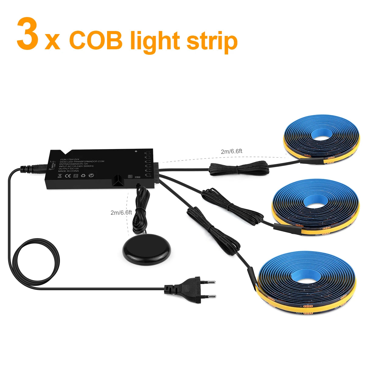 12V Acoustic Wall Panel Decor Lamp More Covert Dimmable Black PCB COB Light Strip With Touch Swtich,For TV Cabinet Backlight