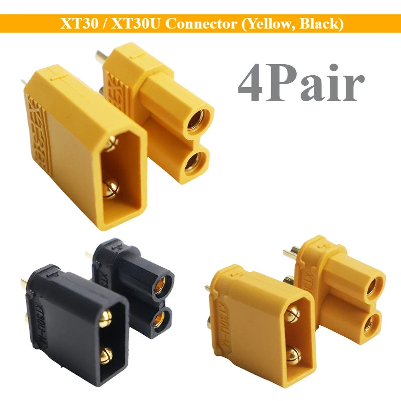 XT30 / XT30U Connector (Yellow, Black) – Reliable Battery Connector | Spark Proof, Easy Install | Ideal for Upgrading RC Airsoft