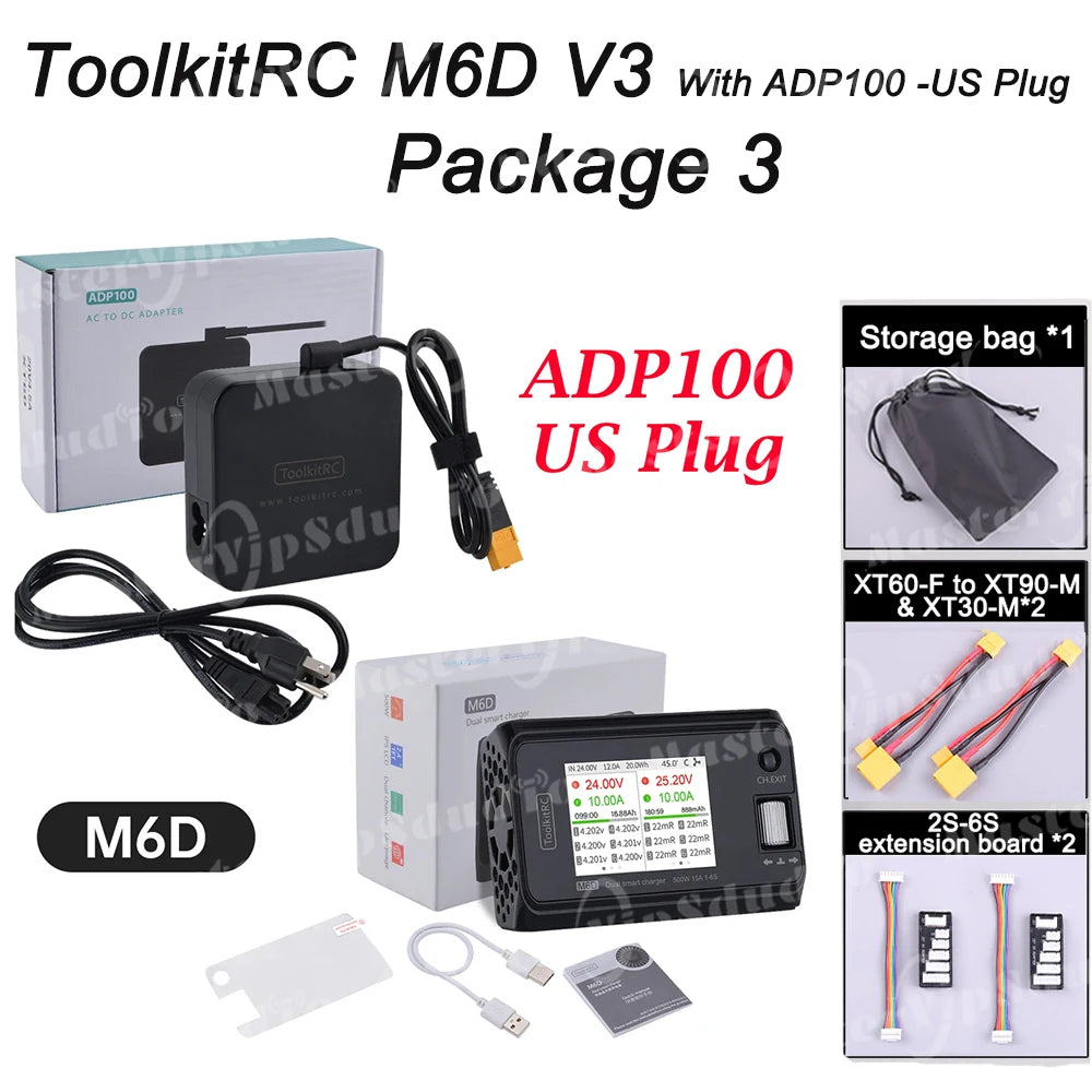 ToolkitRC M6D V3 500W 15A DC Dual Channel Smart Charger Discharger For 1-6S  LiPo LiHV LiFe Lilon Battery FPV Drone