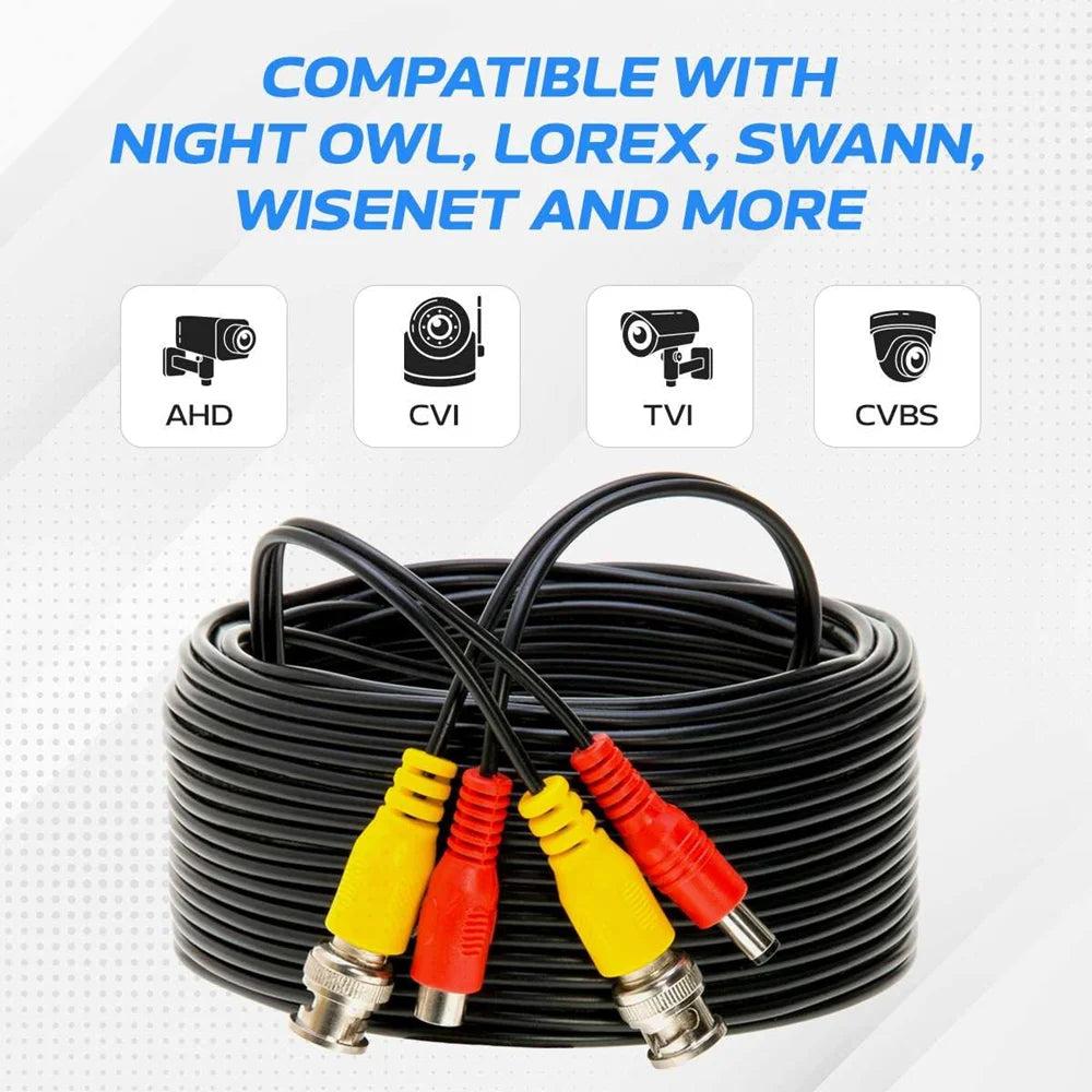 BNC Video Power Cable Extension Wire 5M/10M/20M/30M 2 IN 1 BNC+DC Connector for CCTV, Security Camera, DVR, Surveillance System