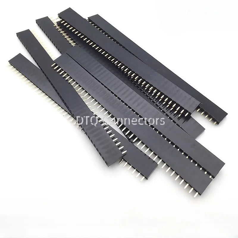 10Pcs2.54mm Pitch Single Row Female Pin Header Socket 2~40P PCB Board Connector Strip Gold Plated Pinheader Terminal for Arduino
