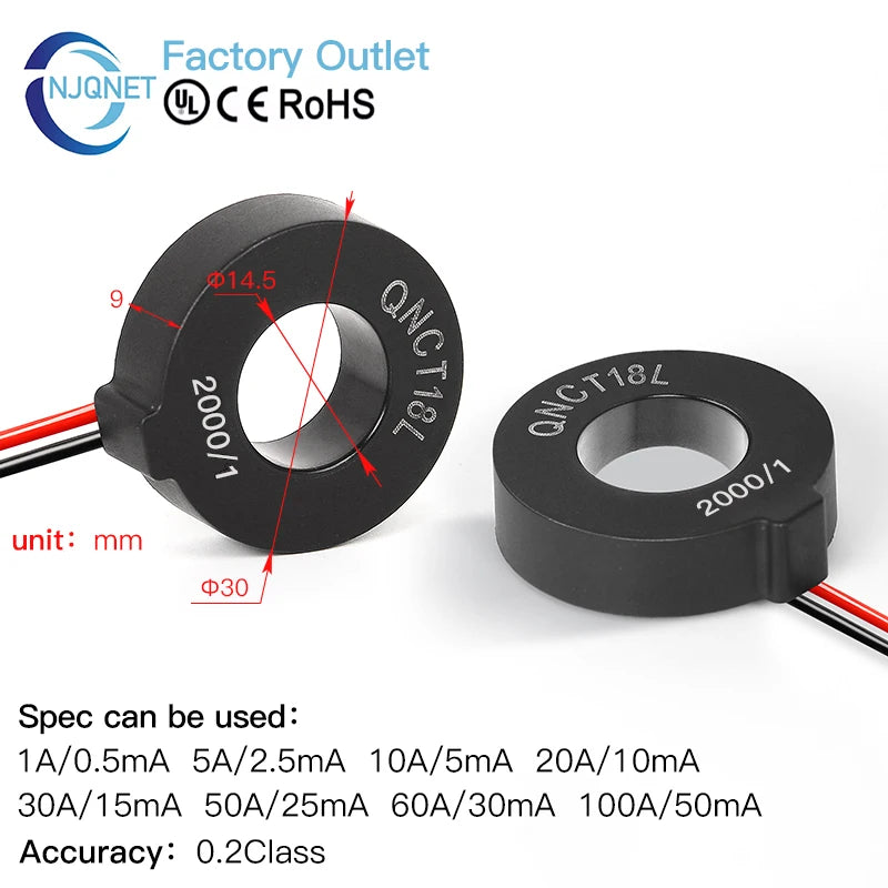 Current Transformer CT QNCT16L 10A 10mA 20A 20mA 30A 30mA 50A 50mA 2000:1 10A 5mA 20A 10mA 100A Micro Current Transducer Sensor