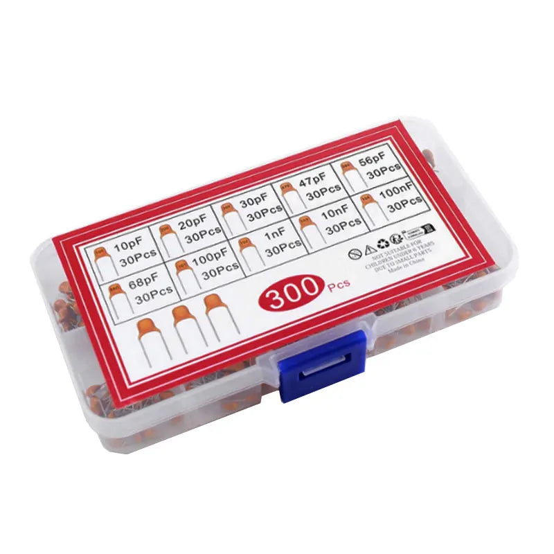300pcs 10 kinds of monolithic capacitors(10pF~100nF) direct insertion non-polarised 50V ceramic capacitor component set