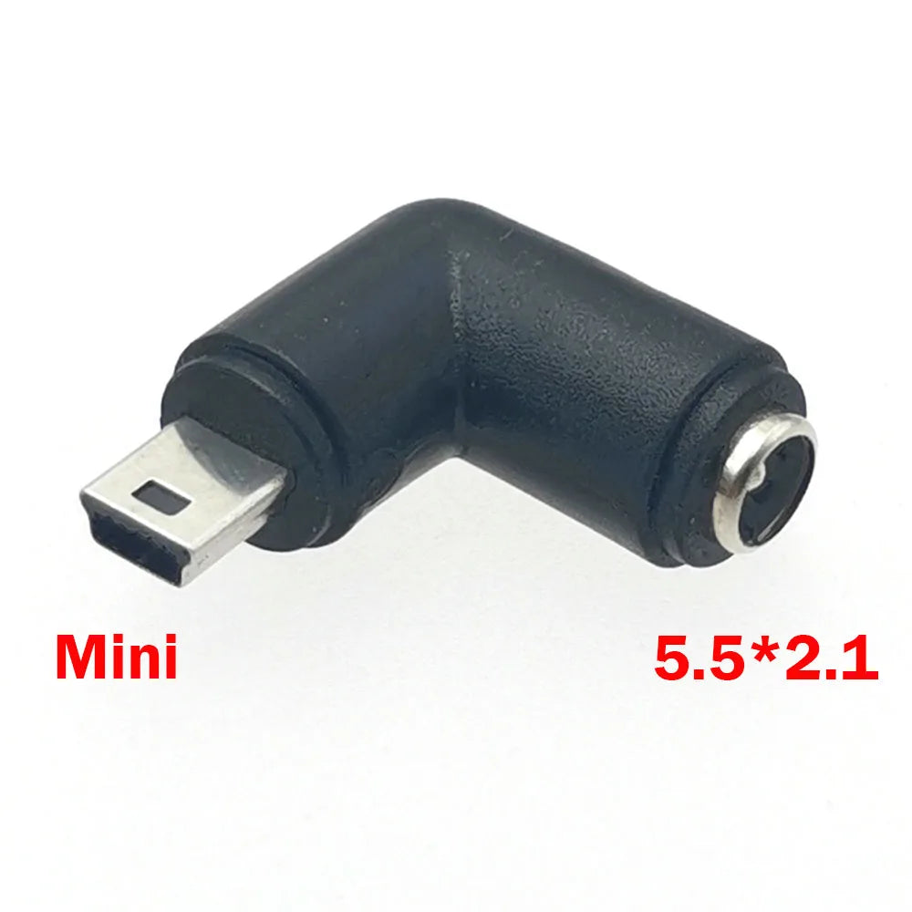 1pc DC 5V 5.5 X 2.1 mm Female Jack to Type-C Micro Mini USB Male Plug 90 Degrees DC Power Connector Adapter Plug