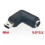 1pc DC 5V 5.5 X 2.1 mm Female Jack to Type-C Micro Mini USB Male Plug 90 Degrees DC Power Connector Adapter Plug