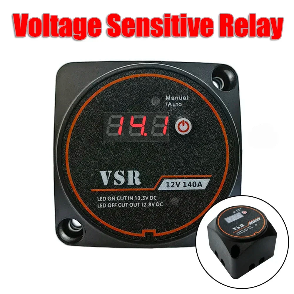 Voltage Sensitive Relay Dual Battery System Digital Display VSR 12V 140A Split Charge for Camper Car RV Yacht Smart Isolator