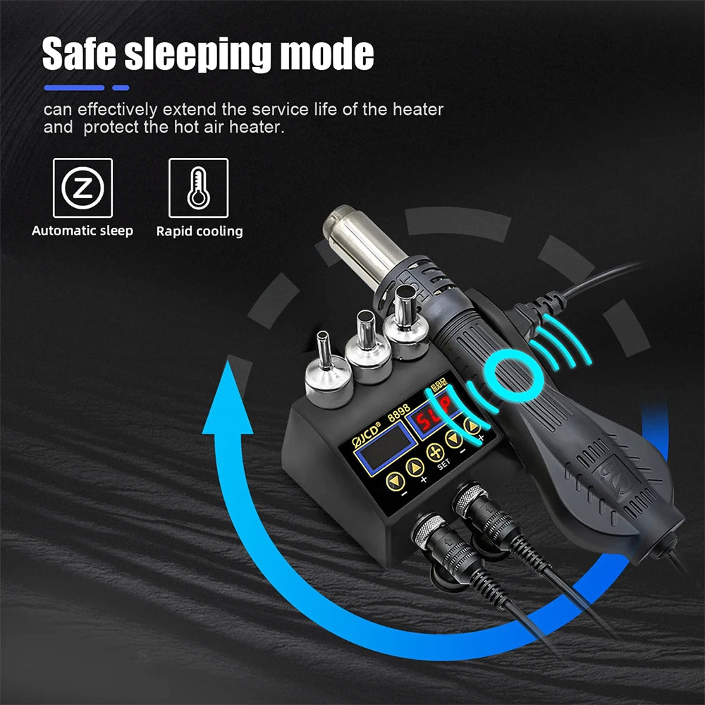 JCD 8898 Soldering Station 2 In 1 Soldering Iron Hot Air Rework Welding Station with Sleep Mode For BGA PCB IC SMD Repair Tools