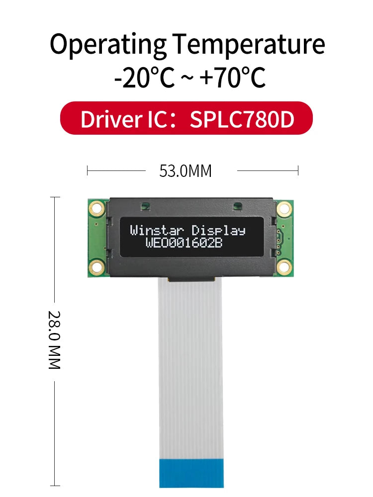 COG Small Size 1602 LCD Module WS0012 16*2 1602 Panel 6800 8080 SPI 16x2 Character OLED Screen Display