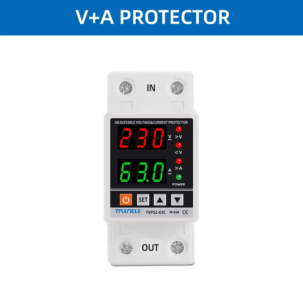 63A 230V Din Rail Adjustable Over Under Voltage Protective Device Protector Relay Over Current Protection Energy KWH Meter
