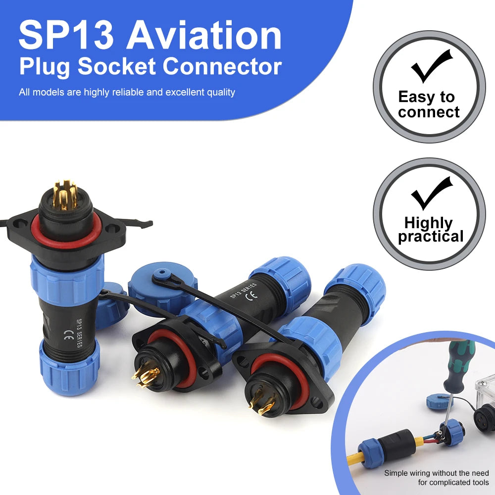 SP13 IP68 Flange Type Aviation Plug 2/3/4/5/6/7/9Pin Plug And Socket Male/Female Waterproof Electrical Cable Connector Welding