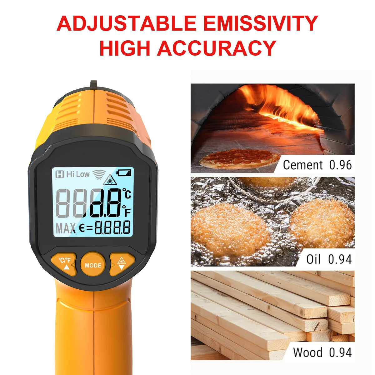 TS600 Infrared Thermometer Digital Temperature Gun Laser Non-contact Temp Reader IR Temperature Sensor Adjustable Emissivity
