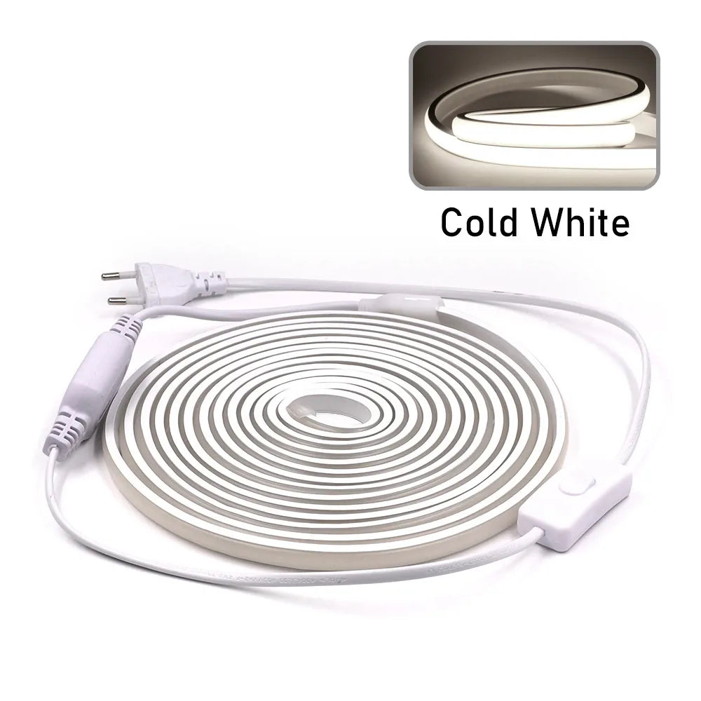 Dimmable COB LED Neon Strip Light 220V Dimmer Switch Power Kit High Density 288 LEDs Linear Lighting IP68 Waterproof Flex Ribbon