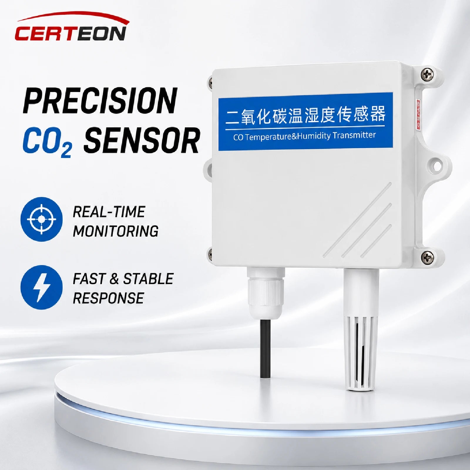 QT-10 CO2 Transmitter NDIR Carbon Dioxide Sensor RS485 4-20mA 0-5V 0-10V 10-30VDC IP65 for Greenhouse HVAC Factory