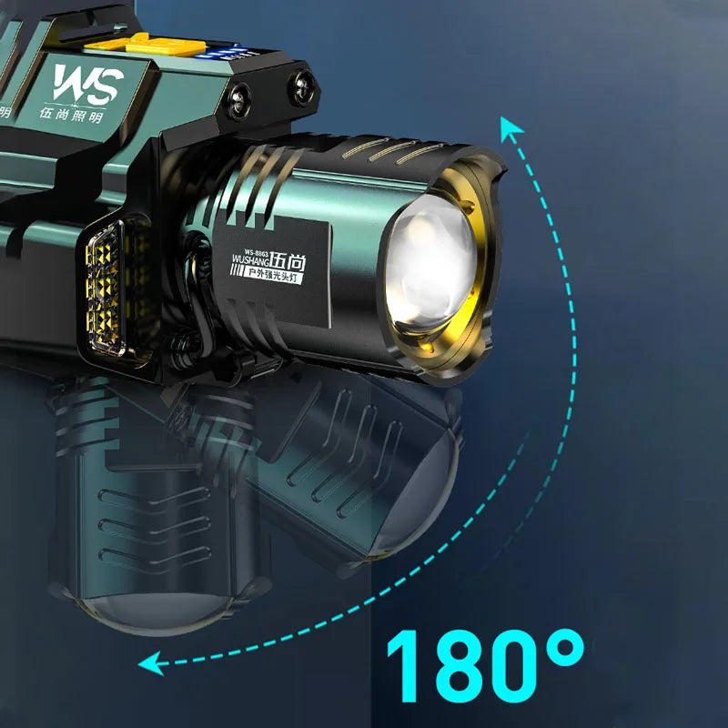 Powerful LED Headlamp Motion Sensor Headlight 18650 Rechargeable Head Flashlights High Power COB Head Lamp Fishing Headlight