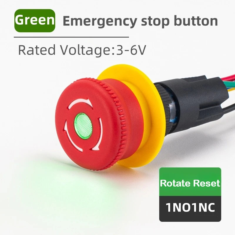 16MM Red Illuminated Rotary Emergency Stop Button Switch Wired with Light 1NO1NC Rotate Reset Welding Pin Knob Plastic Switches