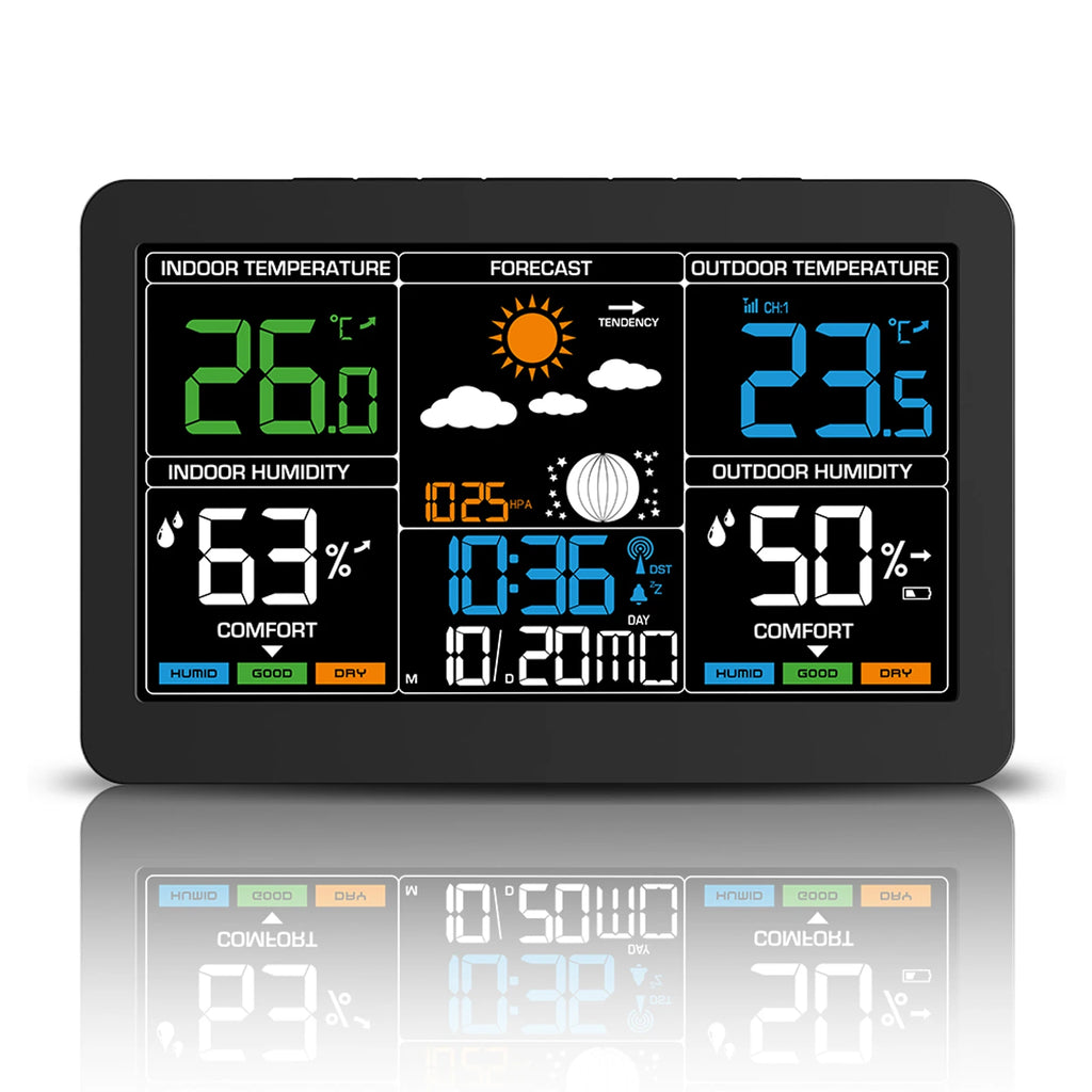 Large Screen Weather Clock Weather Station Wireless RF Temperature Humidity Monitor with Weather Forecast Remote Sensor