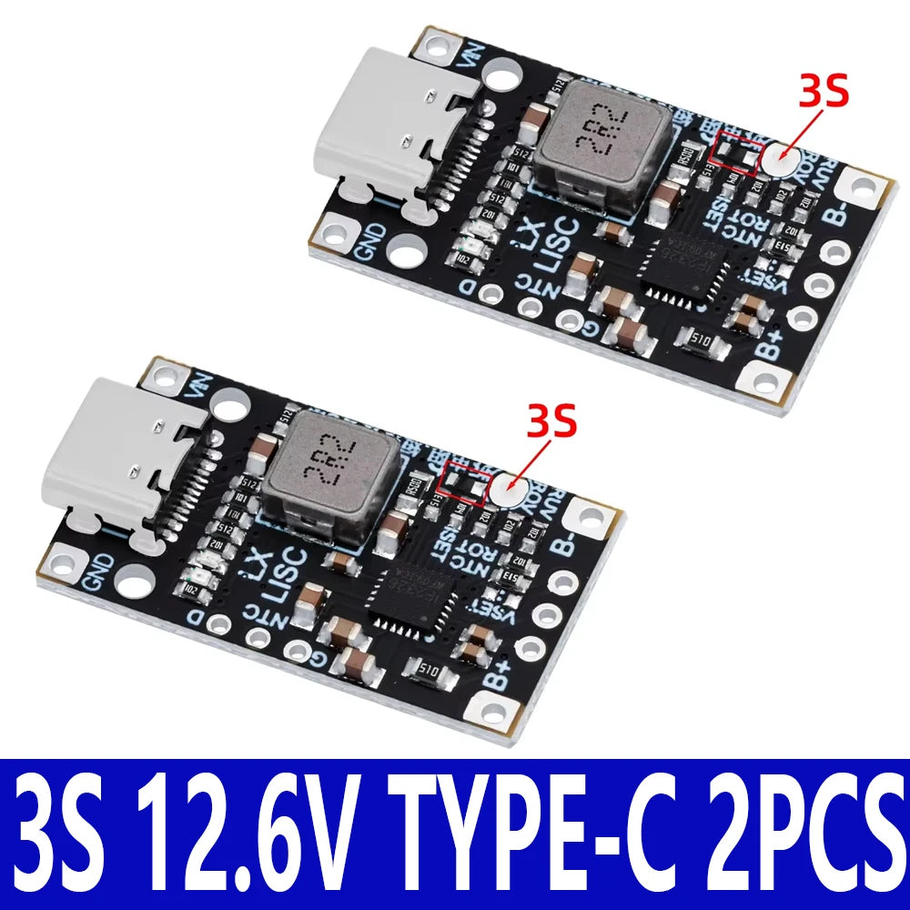 Lithium Battery Charging Boost Module with Balanced Support, Fast Charge with Indicator, 2S, 3S, Type-C BMS, 15W, 8.4V, 12.6V,