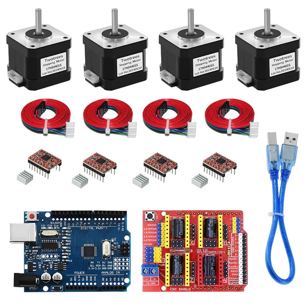Nema17 Stepper Motor Kit DIY CNC Expansion Board V3 Engraving Machine A4988 Driver 42 Stepper Motor 17Hs4401S with Wire for Home
