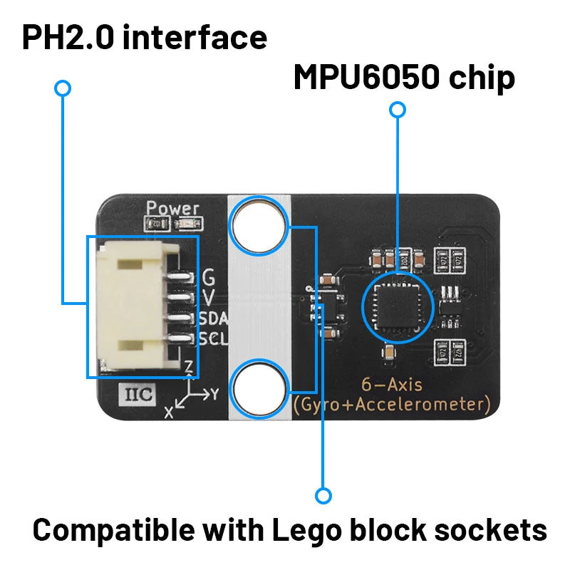 The MPU6050 6 Axis Gyroscope Sensor Module with a PH 2.0 Interface Is Compatible with Arduino and Supports Mixed Programming