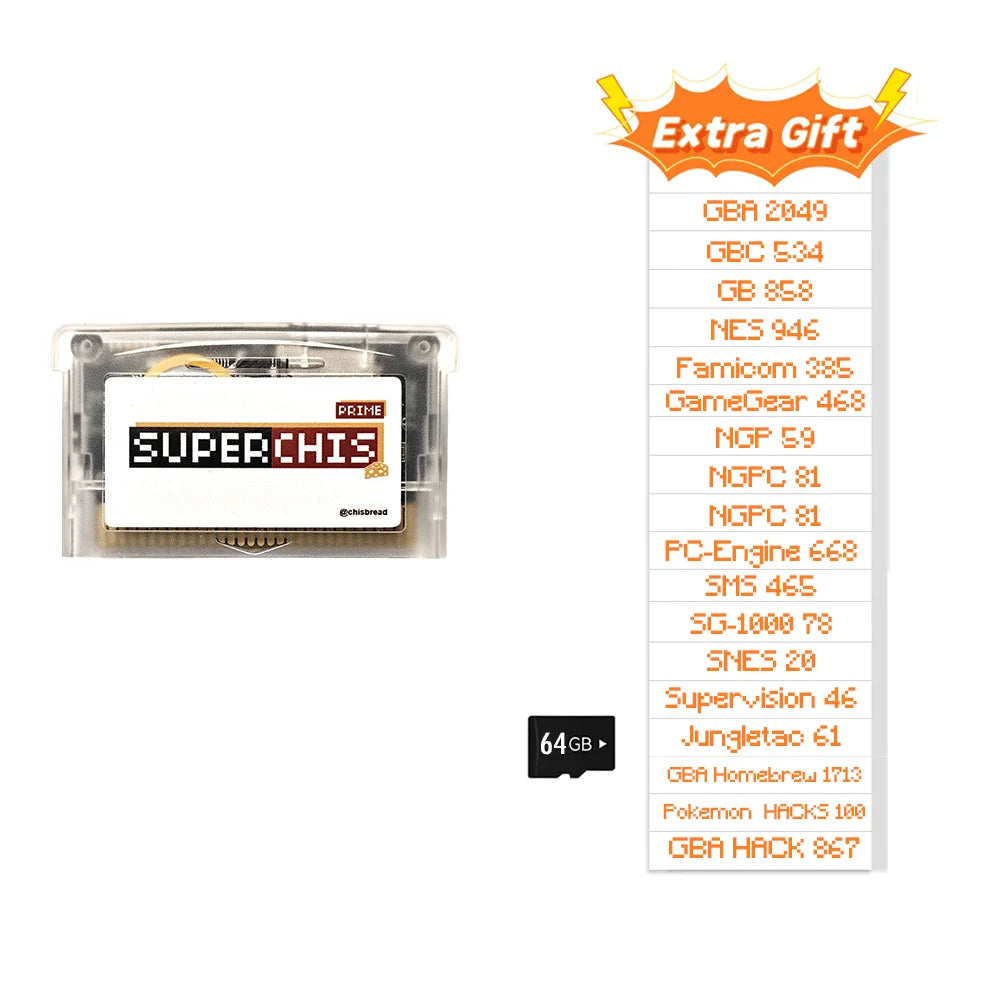 SuperChis Prime GBA Fix Slowdown White Screen Freezing, 1s Menu Access 12s Fast Loading, SDRAM+NOR Flash Architectur