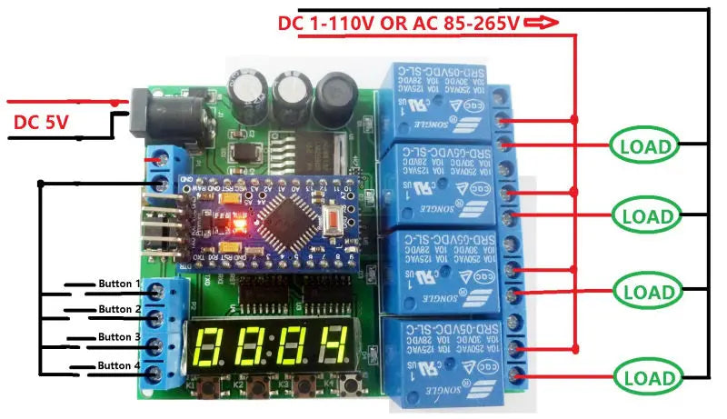 DC6.5-25V/5V 4CH Relay Control Board Opto Isolated NPN Input Digital Tube For Arduino Pro Mini Programmable Timer Module