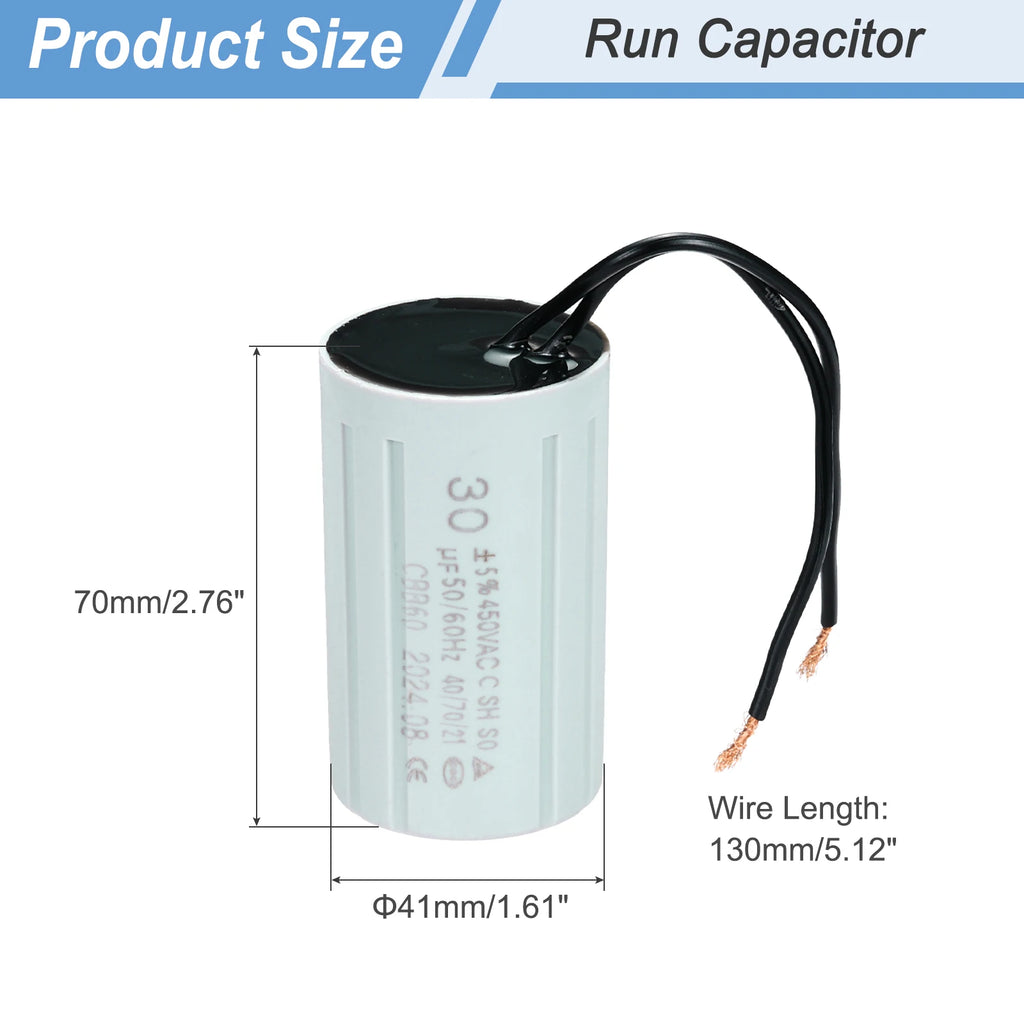 1/2/3Set CBB60 6-60uF Running Capacitors AC 450V 2 Wires 50/60Hz Cylinder for Water Pumps Washing Machines Motor Start