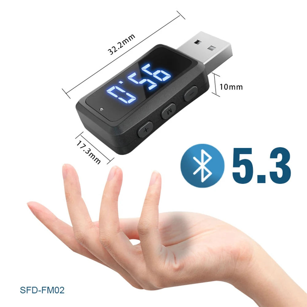 Mini USB Transmitter ReceiverCar Bluetooth 5.3 FM02  with LED Display Handsfree Call Car Kit Auto Wireless Audio For Fm Radio