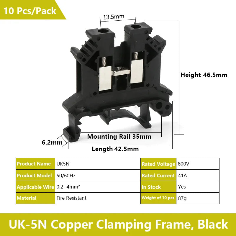 UK 2.5 Terminal Block UK2.5B Screw Connection Connect Strip 2.5B/3N/5N/6N/10N  2.5mm² Cable Electrical Din Rail Wire Connector