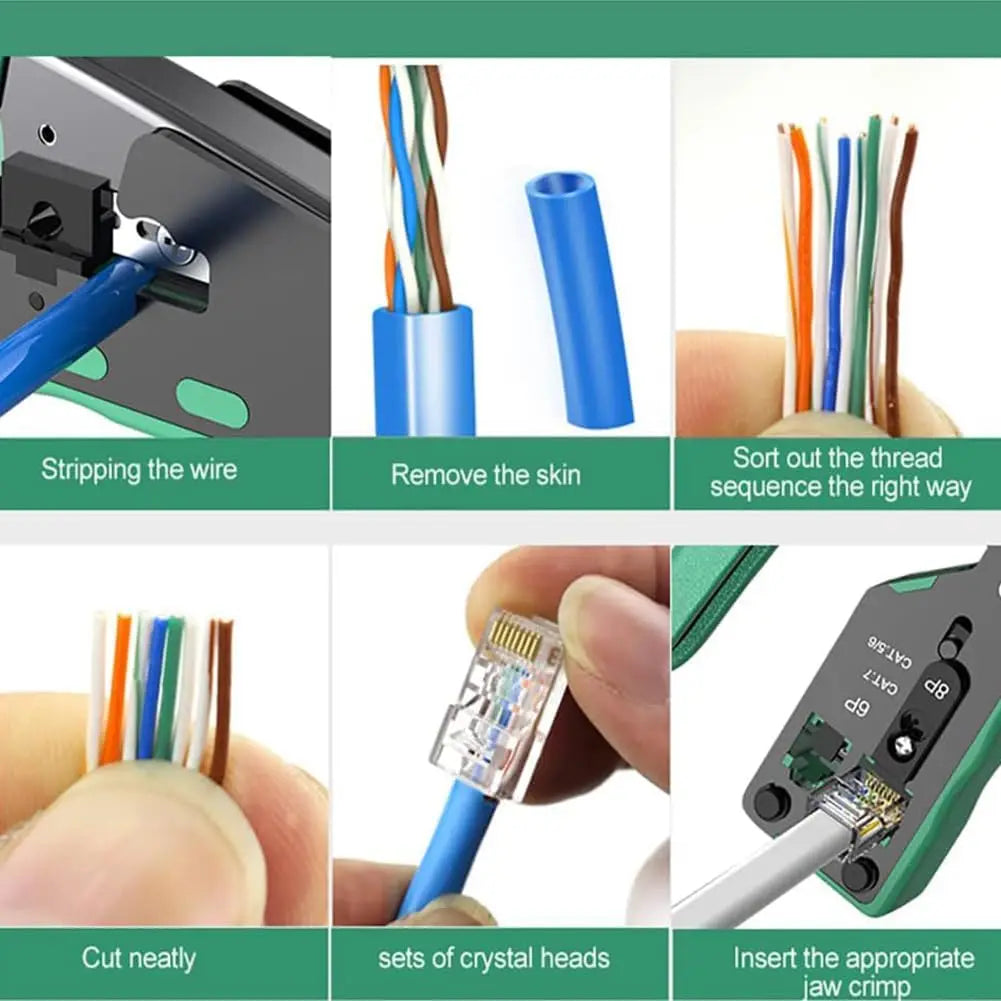 RJ45 Pass Through Crimp Tool, RJ45 Cat5 Cat6 Cat7 Crimping Tool, RJ11 Crimping Tool, Ethernet Network Cable Crimper Stripper
